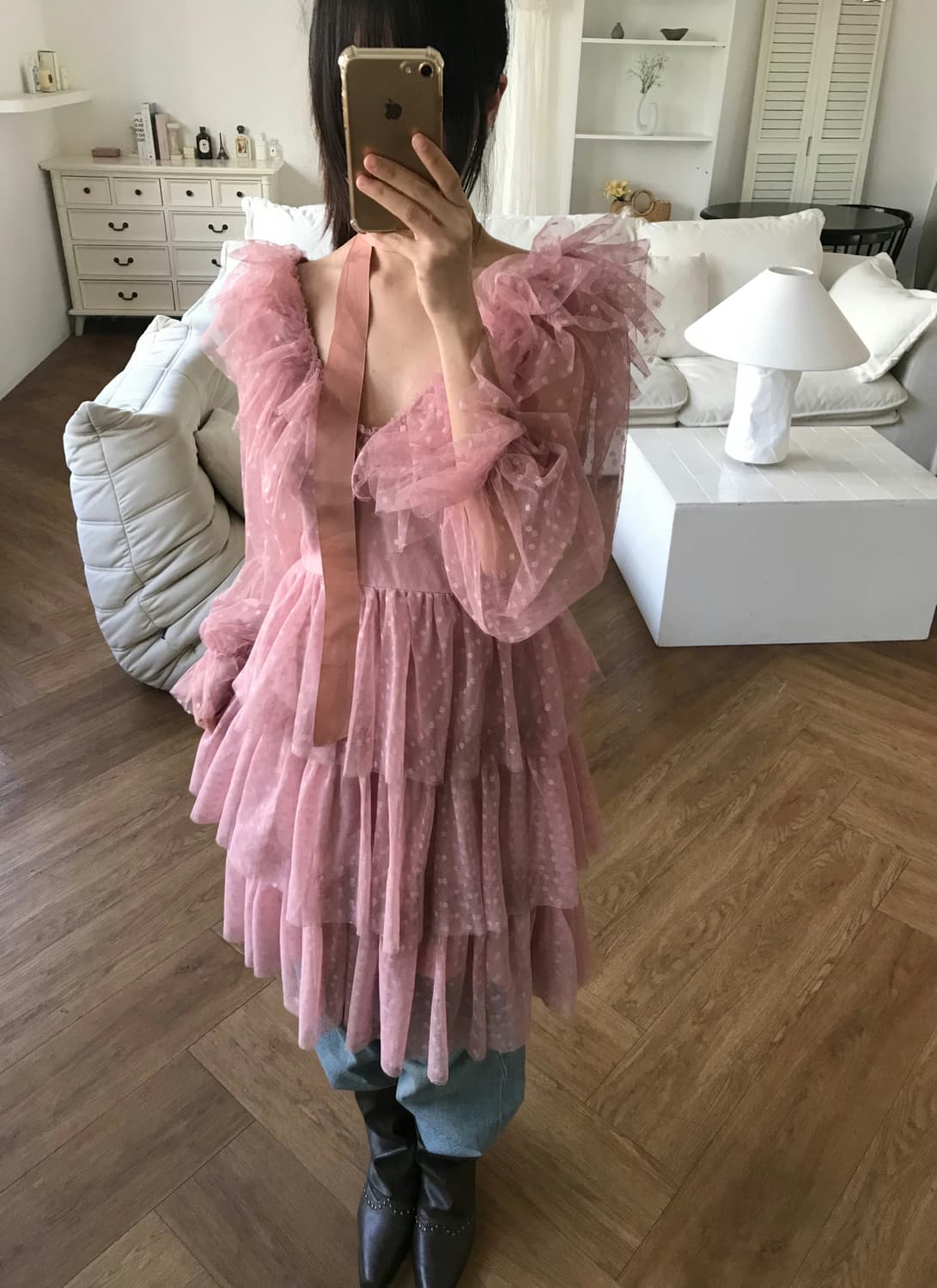 vintage ruffle pink one-piece 상품이미지2