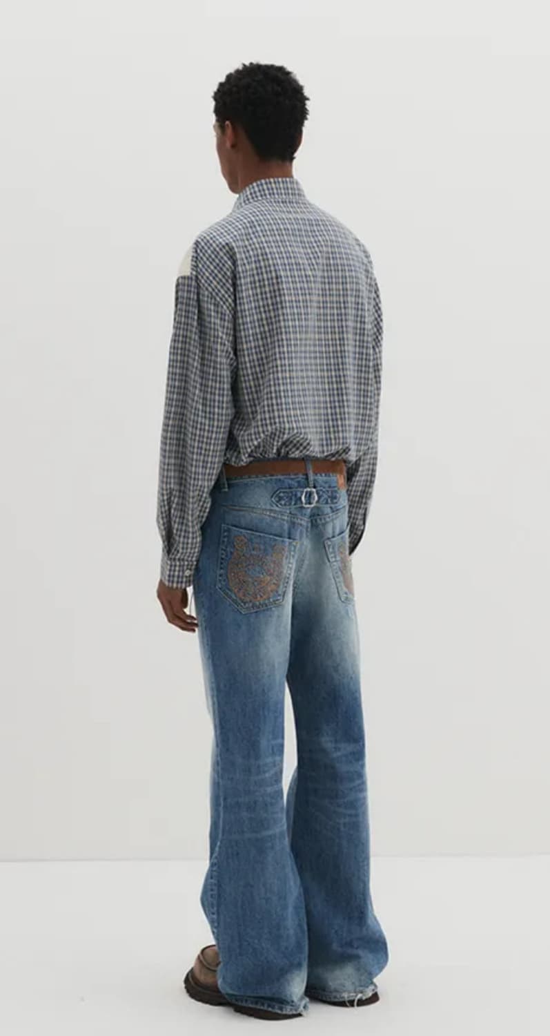 디엔에스알 엠브로이드 웨스턴 체크셔츠 미디움  상품이미지3