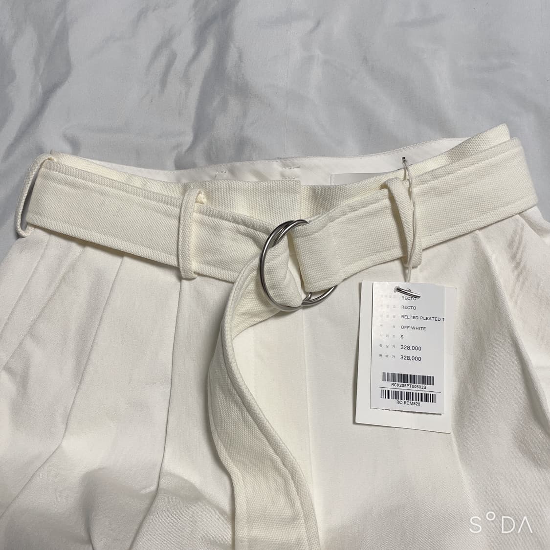 Recto 렉토 화이트 벨티드 면팬츠 바지 상품이미지3