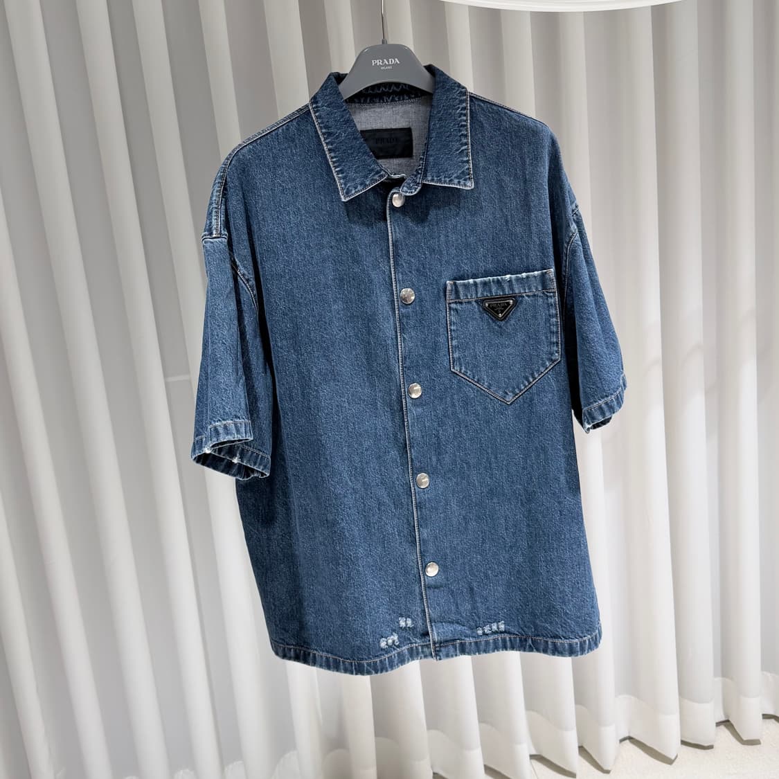 (S/XXL) / 프라다 삼각로고 포켓 청데님 반팔 셔츠 자켓 상품이미지3