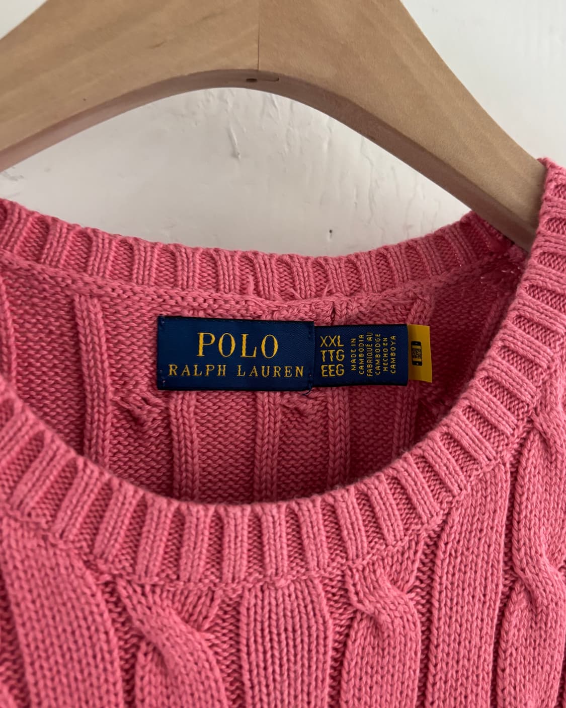 Polo 폴로 랄프로렌 QR라벨 핑크컬러 케이블 반팔 니트 상품이미지5