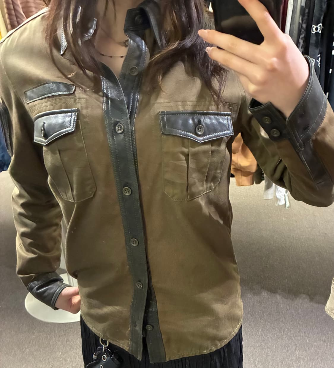 3)Japanese vintage 여성 가죽 디테일 셔츠 상품이미지2