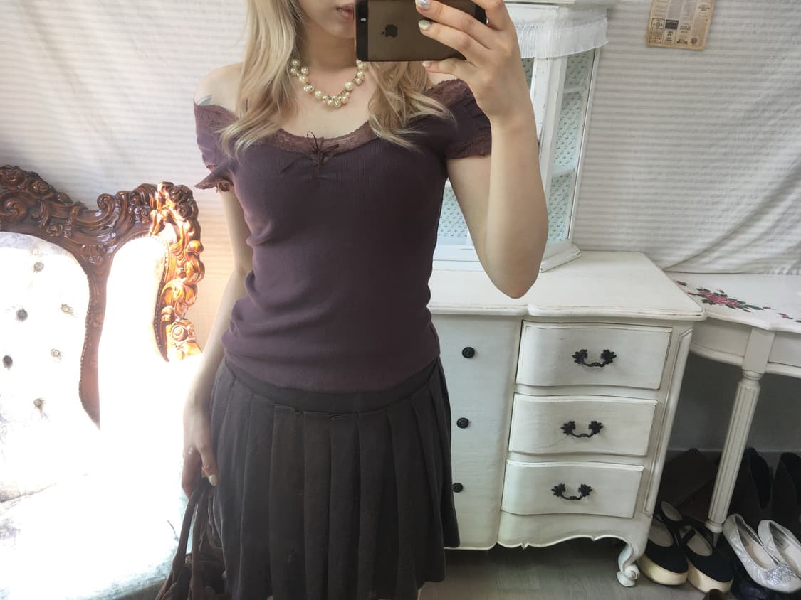 일본빈티지 레이스 브릭 오프숄더 탑 상품이미지6