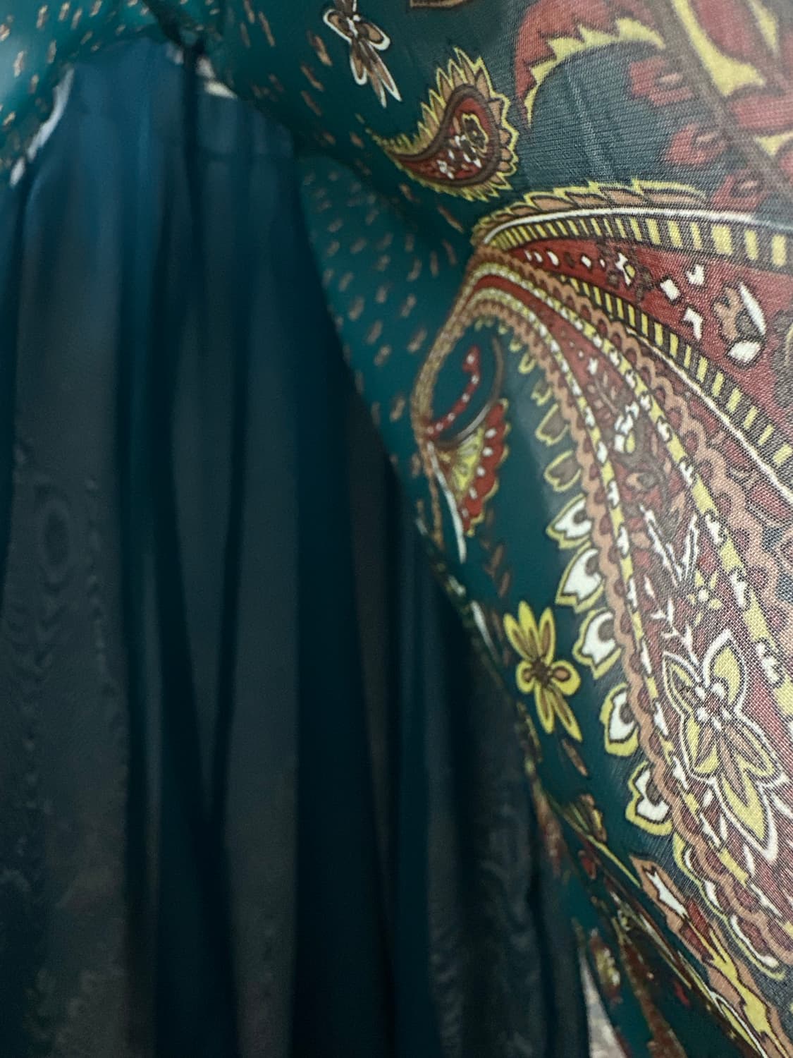 일본빈티지 딥그린 페이즐리 보더 플로럴 패턴 핀턱 슬리브리스 원피스 상품이미지6