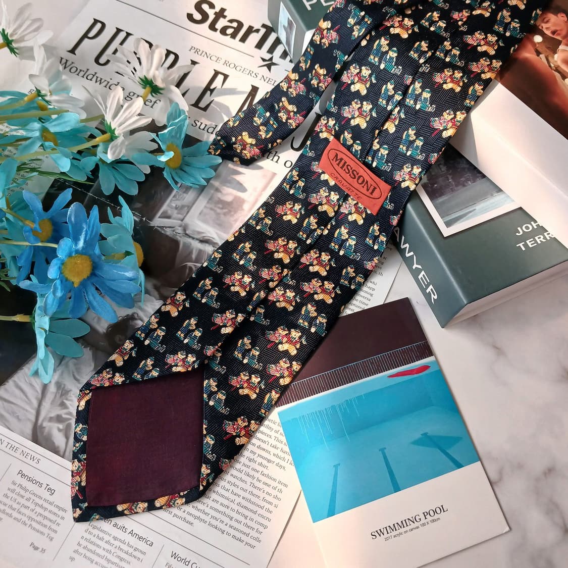 미쏘니 실크 베어 모티브 패턴 넥타이 9.2cm A+~A등급 E749
 상품이미지5