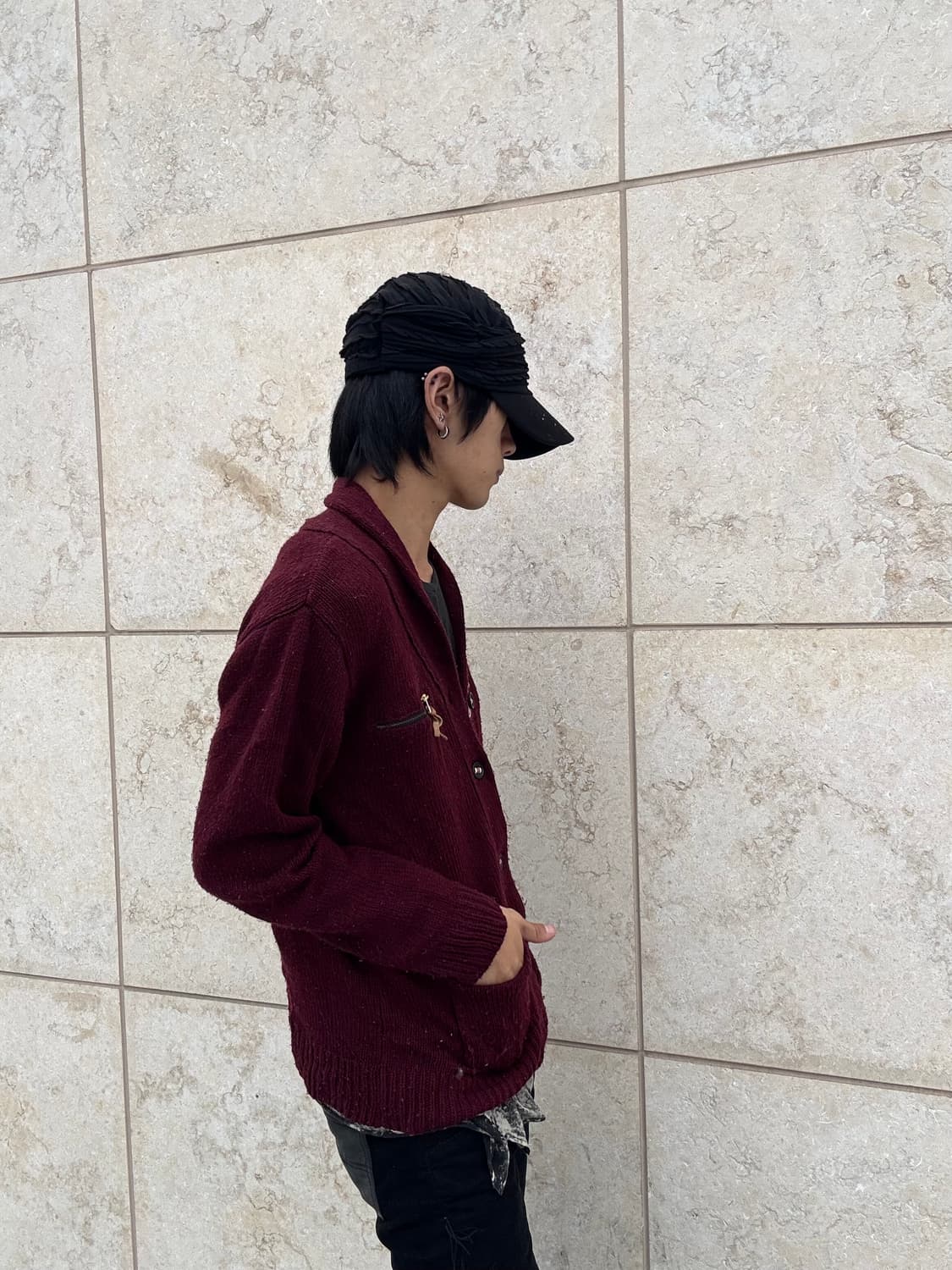 “Vintage” burgundy Zipper detail Knit Ca 상품이미지2