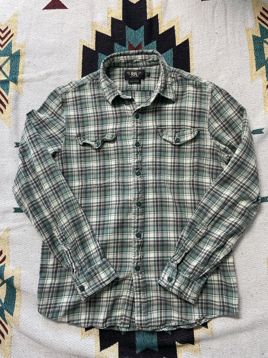 RRL 그린 베이지 체크 워크셔츠(L) 상품이미지1