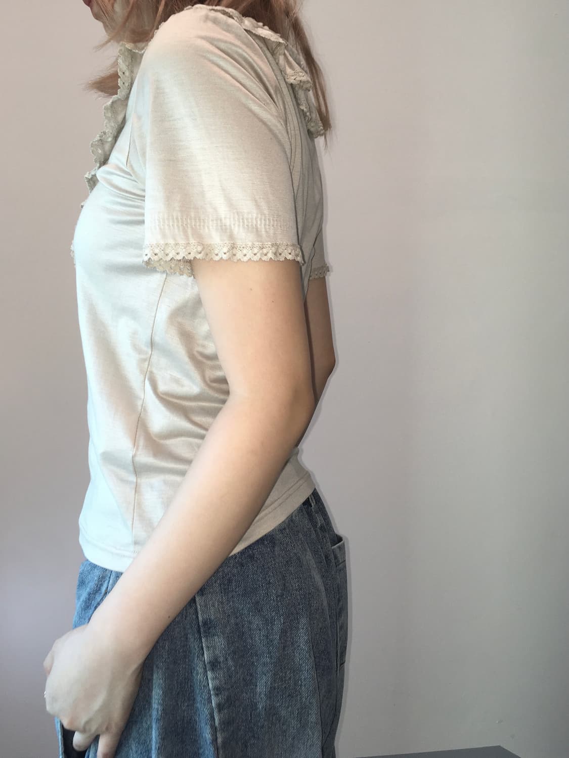 jpn vintage beige ruffle crochet half t  상품이미지4