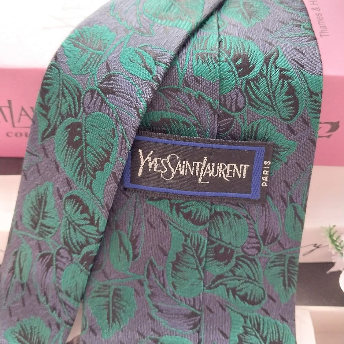 입생로랑 실크 그린 리프 자수 넥타이 8.7cm A+등급 K1268
 상품이미지6