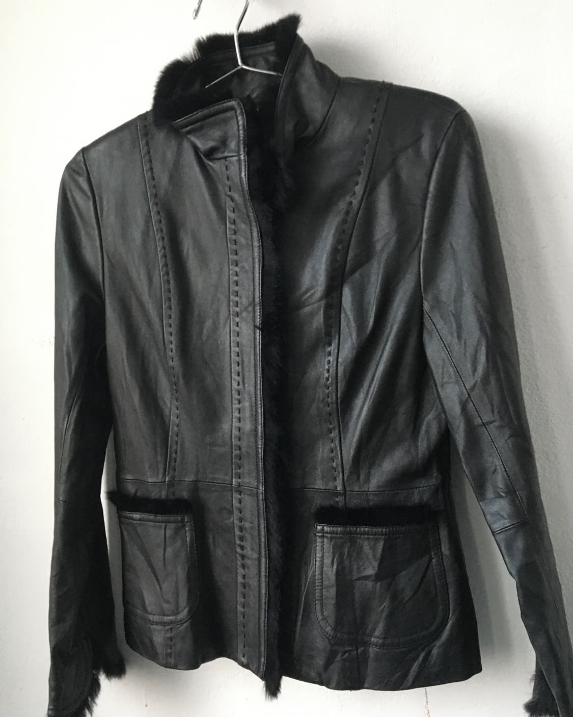 Fake fur trimming lamb leather jacket 상품이미지4