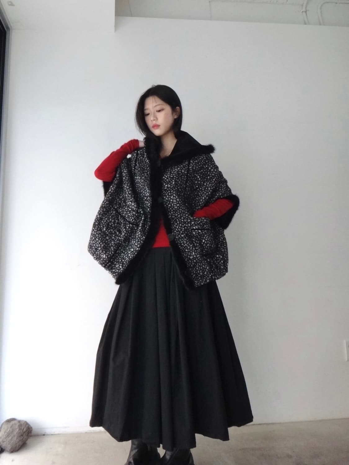 Pebble hoody poncho jacket / black 상품이미지6