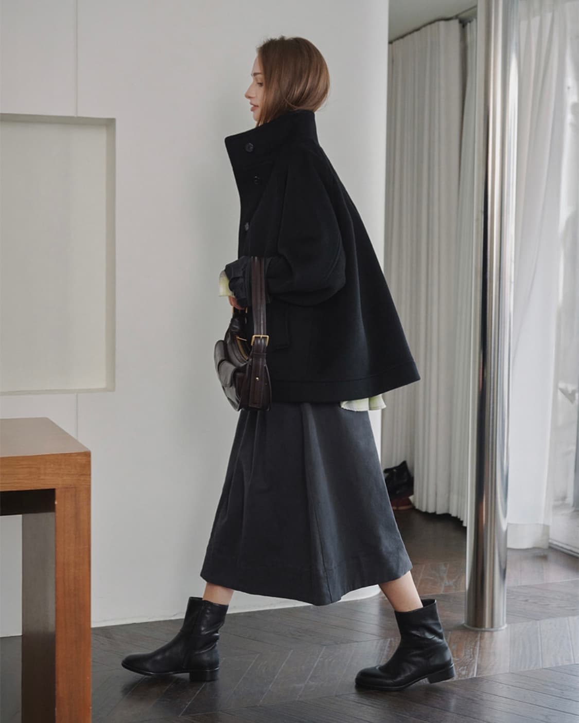 마롭 울100% 코쿤 하프코트 블랙 새상품  상품이미지2