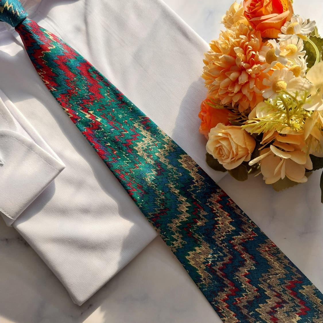 미쏘니 실크 그린 지그재그 패턴 넥타이 10cm A+등급 k1900
 상품이미지7