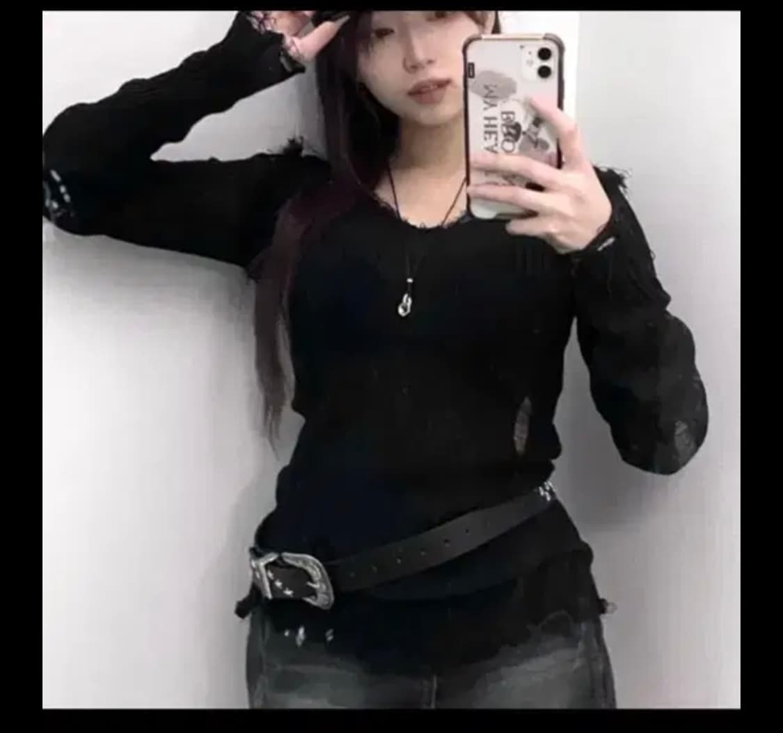 빈티지 시스루 데미지 니트 펑크 y2k 워싱 청치마 미니 데님 스커트 상품이미지1