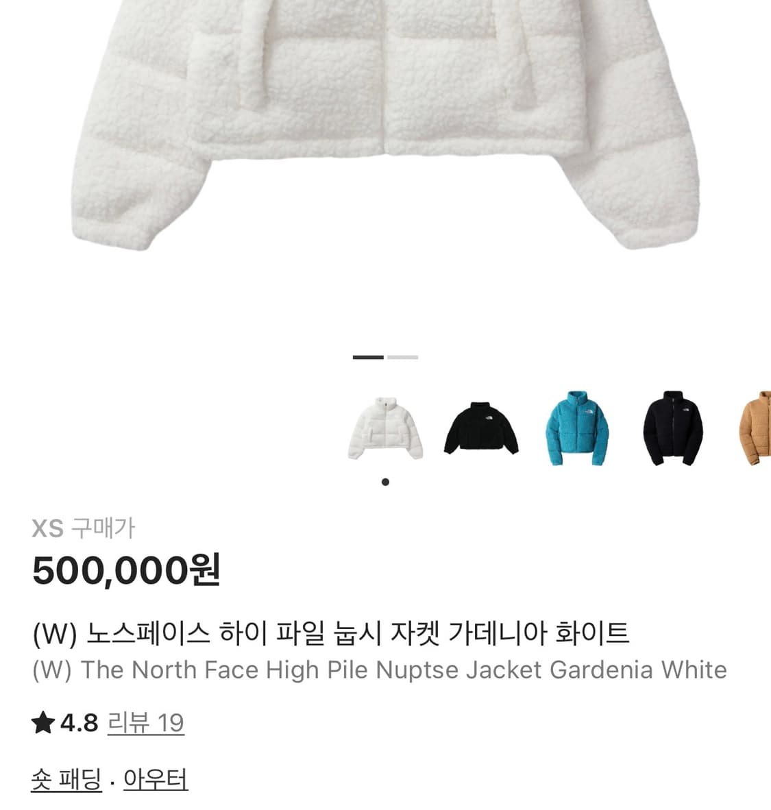 노스페이스 하이 파일 눕시 자켓 가데니아 화이트 xs 상품이미지2