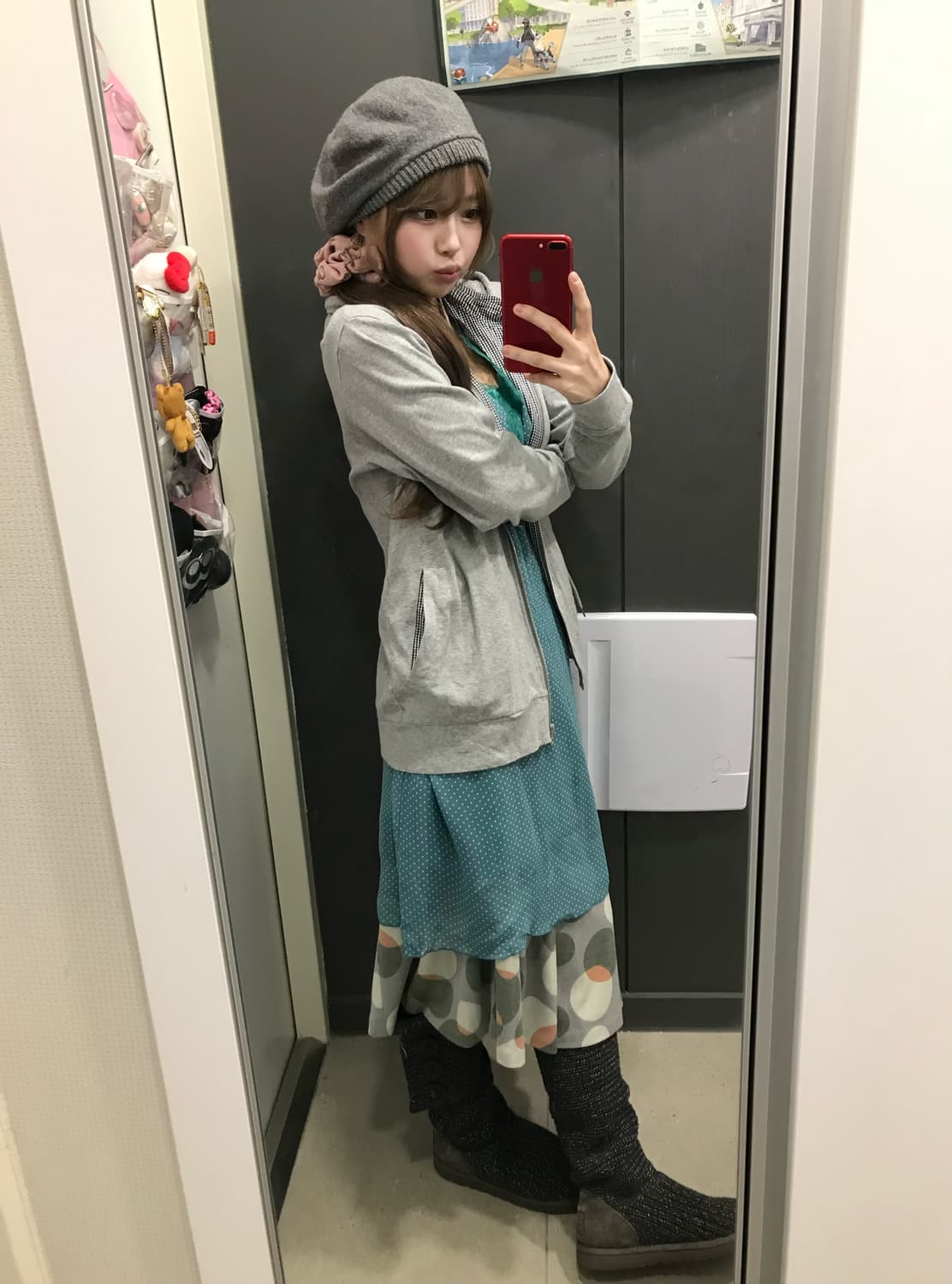 민트 그레이 하구미 모리걸 빅카라 코트 코디세트 상품이미지2