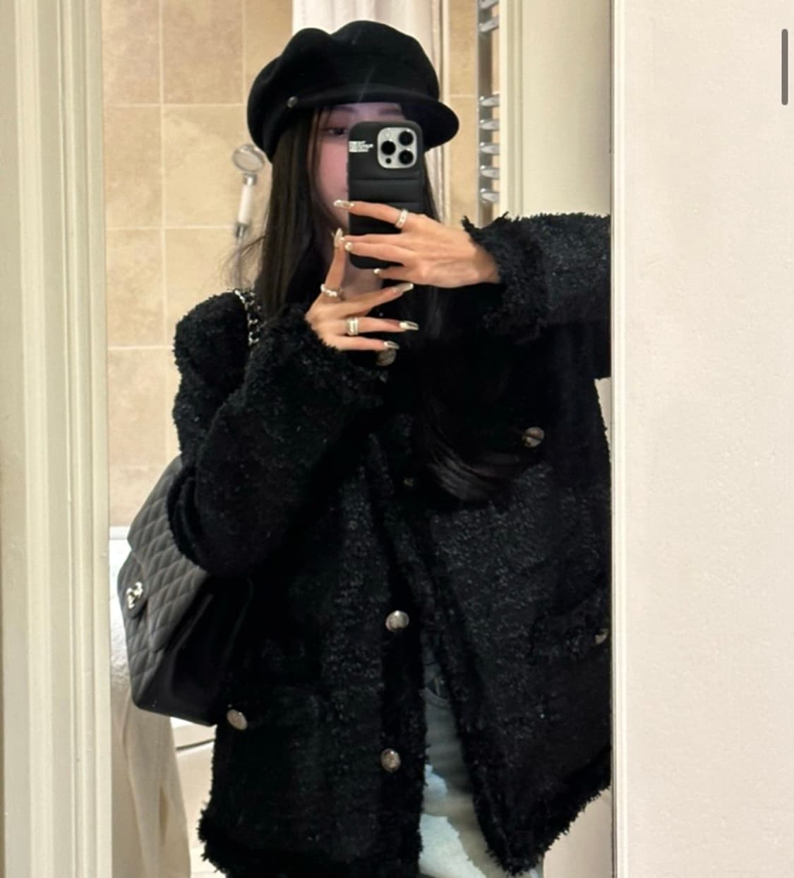 카키포인트 오버핏 엔티크 앤티크 블랙 롱 트위드 자켓 상품이미지3