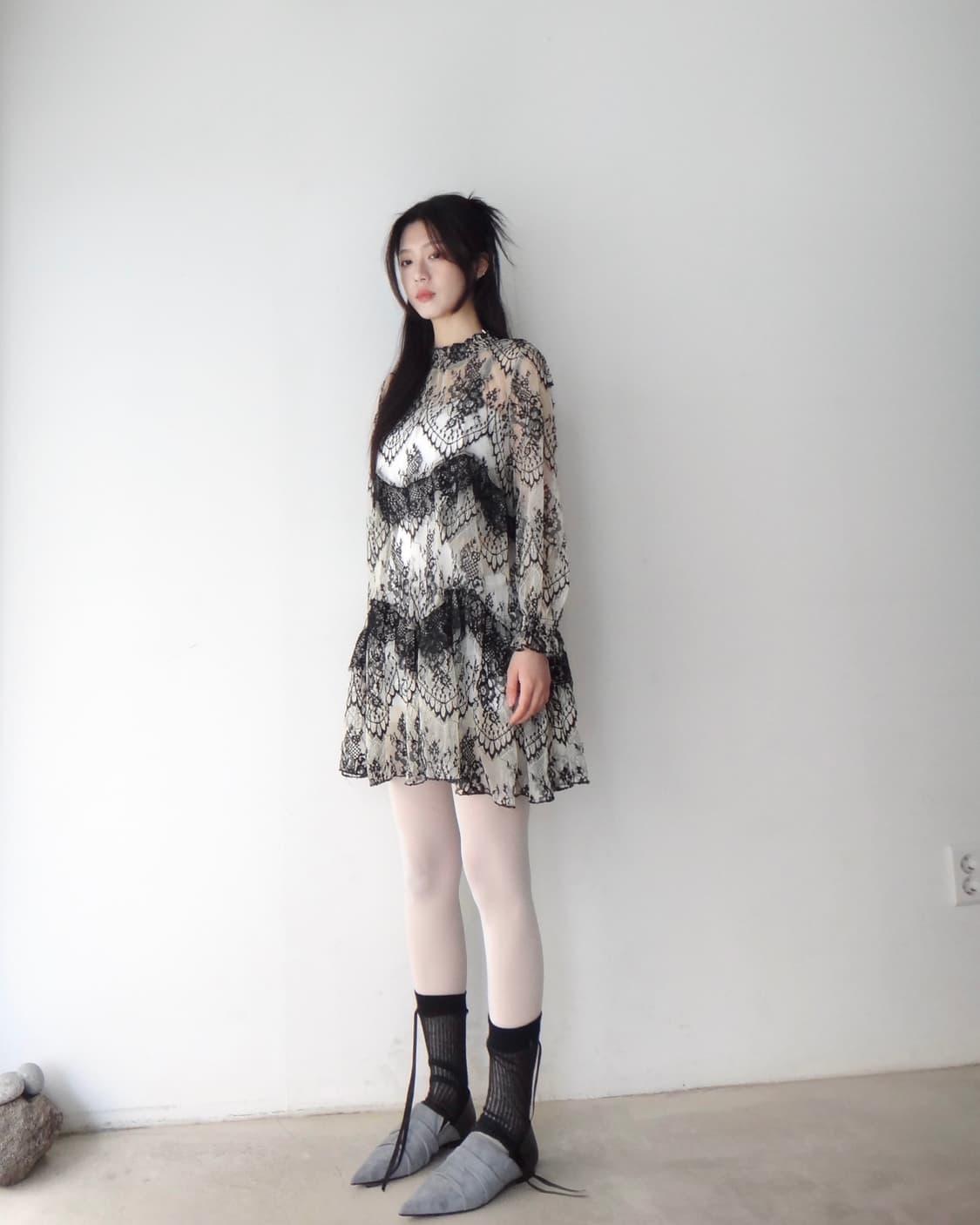 Sharp shirring leather mix toe shoes 상품이미지5