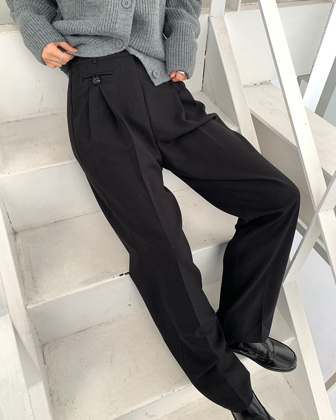 데일리쥬 made 텔츠 핀턱 와이드 슬랙스 검정 상품이미지2