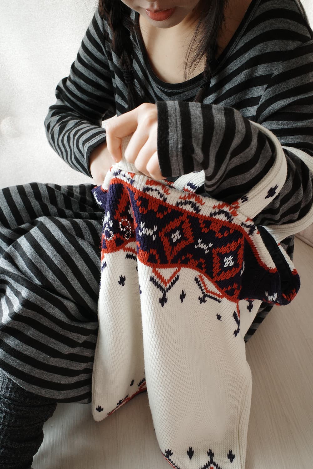 Nordic knit tote bag with cdg hotfix 상품이미지1