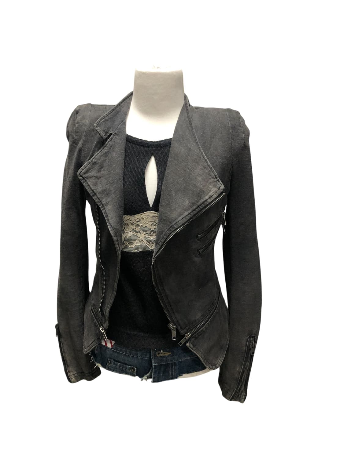 25일 출고예정.사선 해체주의 너낌 흑청 오묘워싱 자켓 상품이미지4