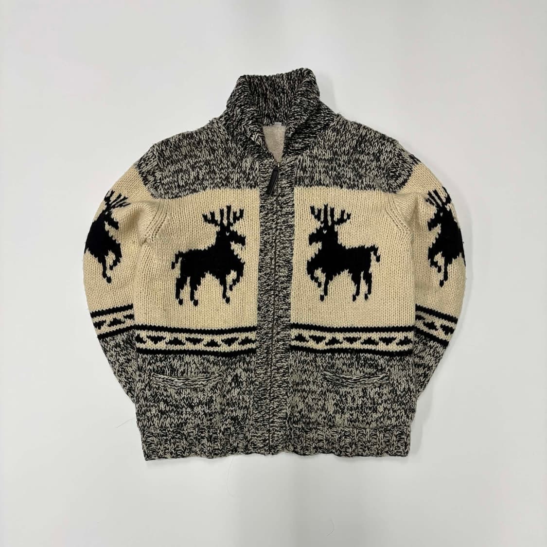 일본빈티지 노르딕 울 니트 집업(L) 상품이미지2