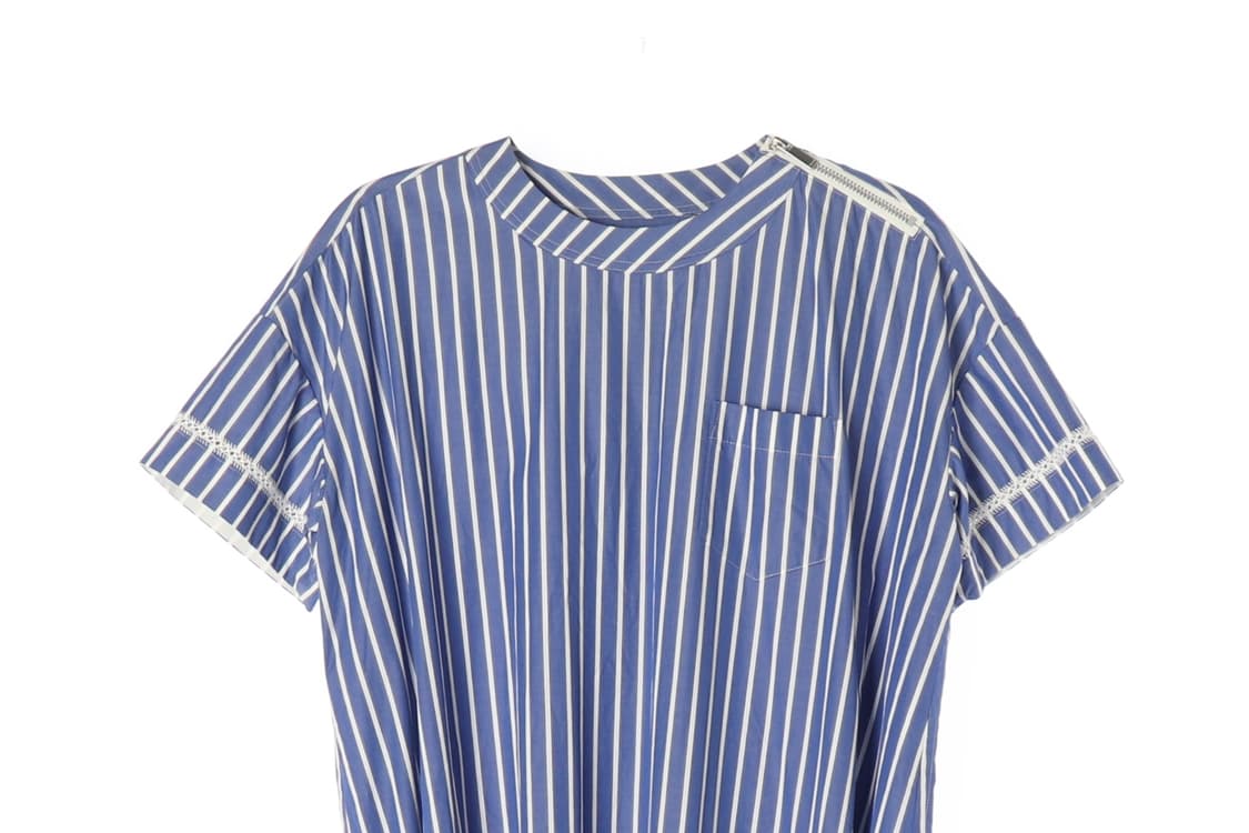 [S]사카이 블루 스트라이프 리본 반팔 롱 원피스 드레스
 상품이미지2