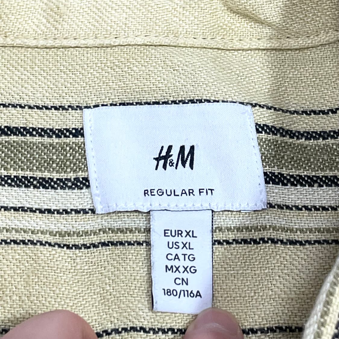 HM 베이지 세로 스트라이프 포켓 마 셔츠 남성XL  상품이미지3