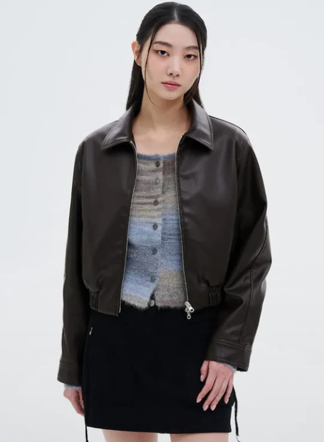 에잇세컨즈 슬림핏 블루종 레더자켓 상품이미지1