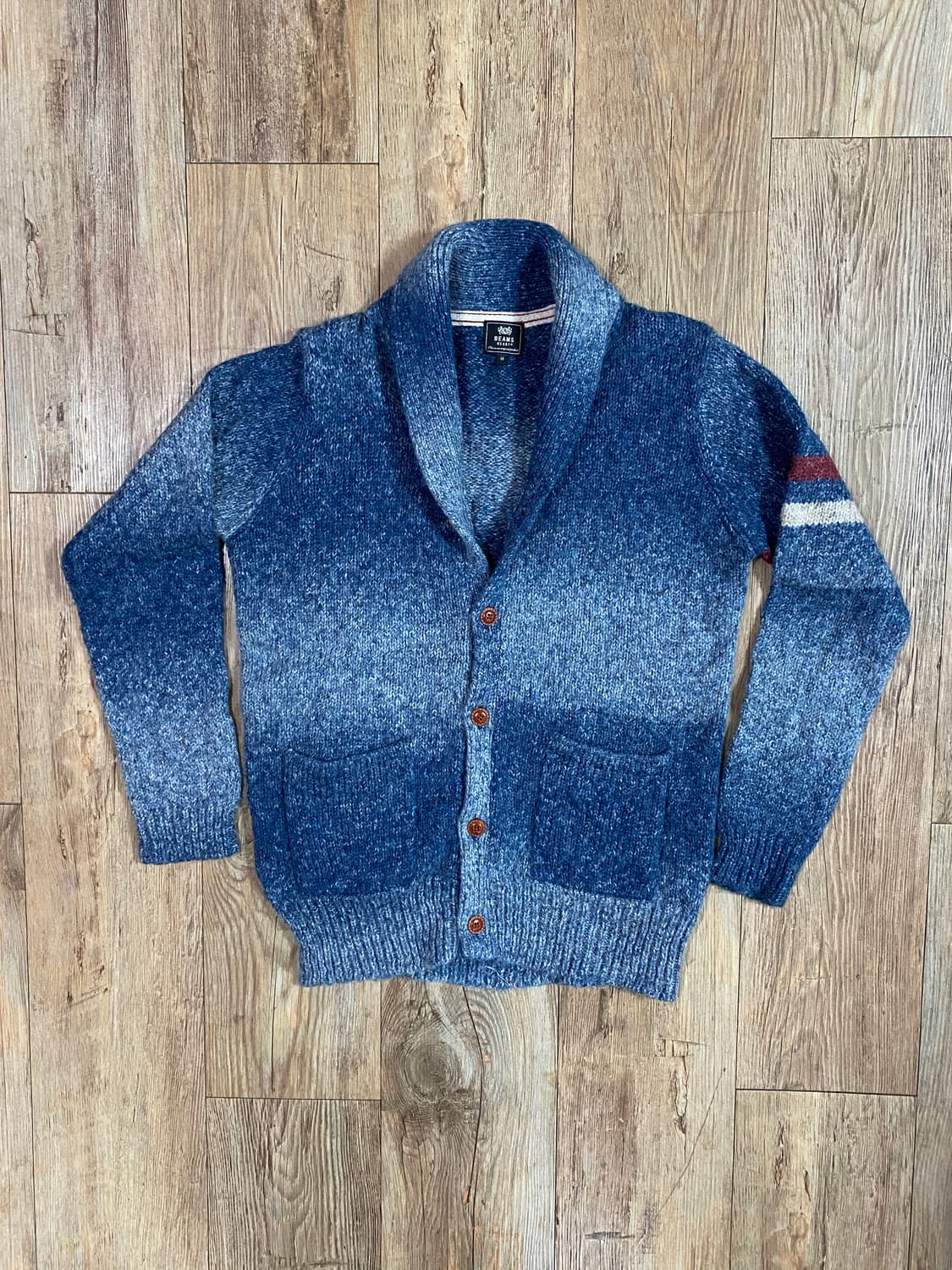 빔즈 하트 숄카라 스웨터 니트 가디건 블루 M 상품이미지1
