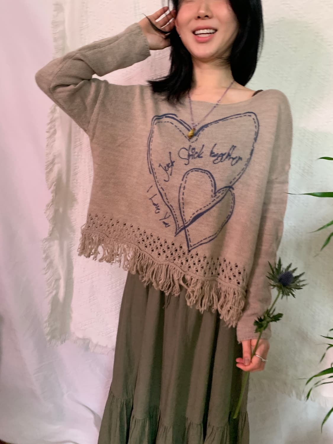 하트 테슬 보트넥 니트 상품이미지5