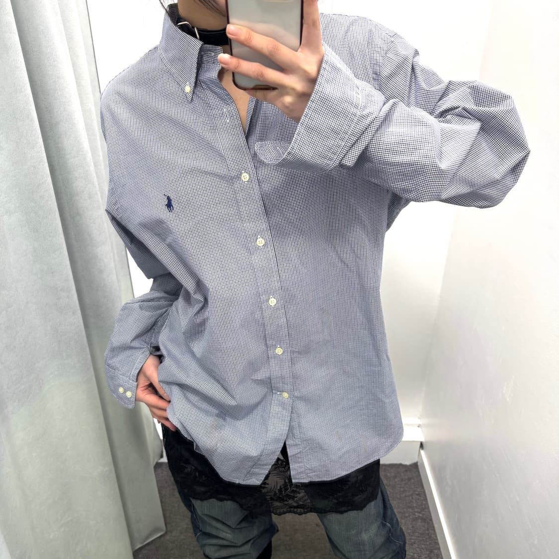 폴로 블루 체크 슬림핏 셔츠 상품이미지2