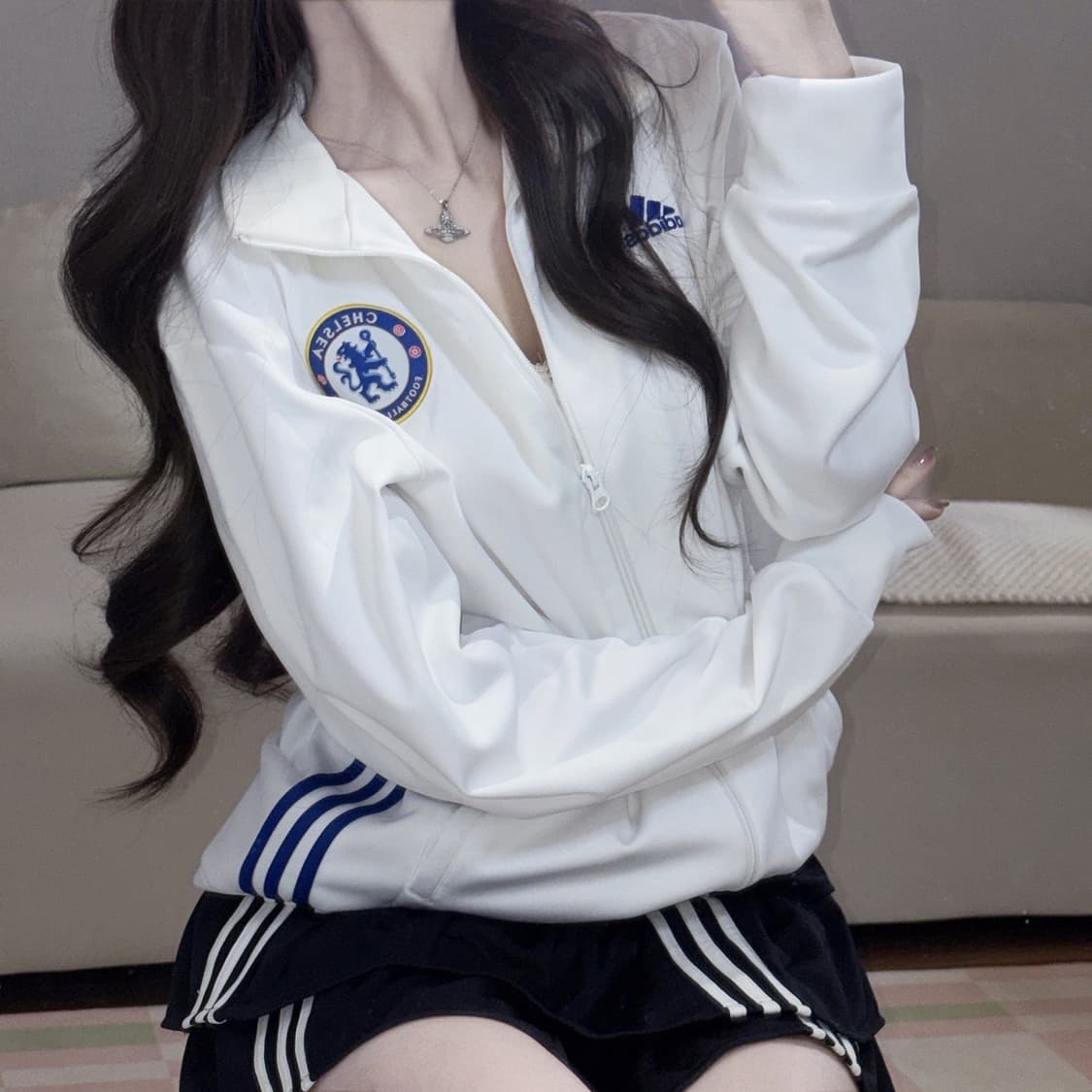 🐰아디다스 첼시 화이트 블루 대대장 트랙탑 져지🤍🩵 상품이미지2