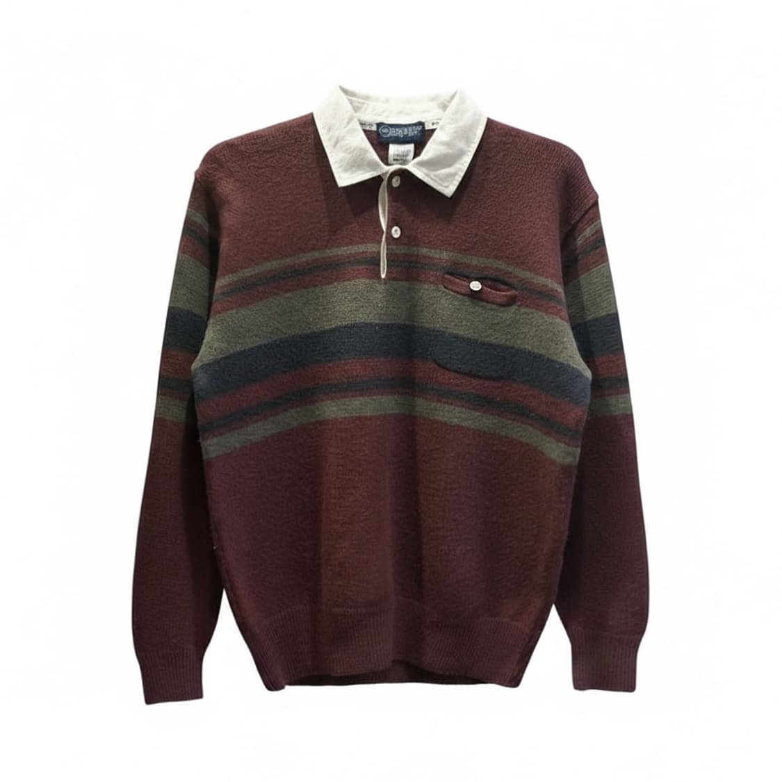BANFF 밴프 멀티 스트라이프 카라 니트 어스톤 포켓 디테일 딥버건디 상품이미지1