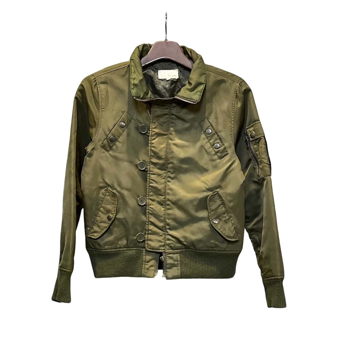 JPN VINTAGE 밀리터리 크롭 자켓 니트 시보리 4포켓 디테일 카키 상품이미지1