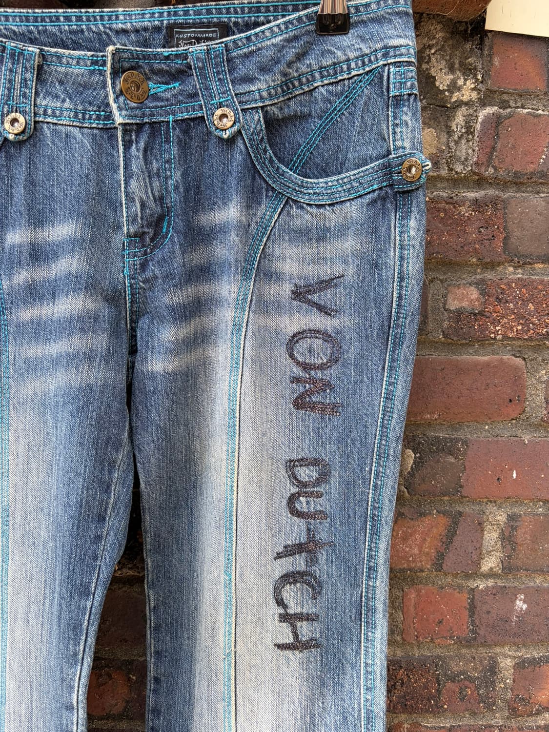 Von Dutch y2k 로고 스티치 플레어 데님 상품이미지2