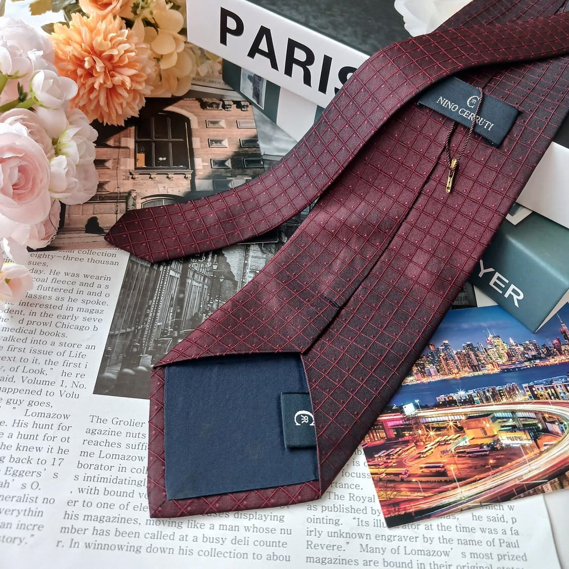 니노 세루티 와인 체크 패턴 넥타이 9.8cm A+등급 E1175
 상품이미지5