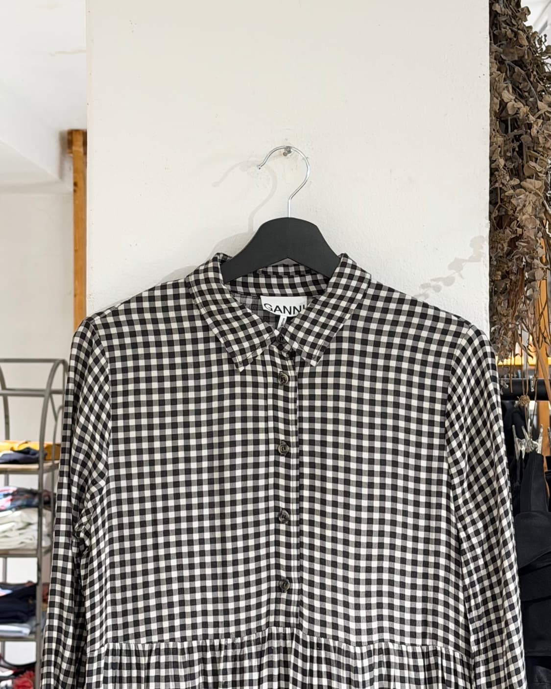 가니 깅엄 체크 프린티드 크레페 레이어 맥시 스커트 상품이미지4