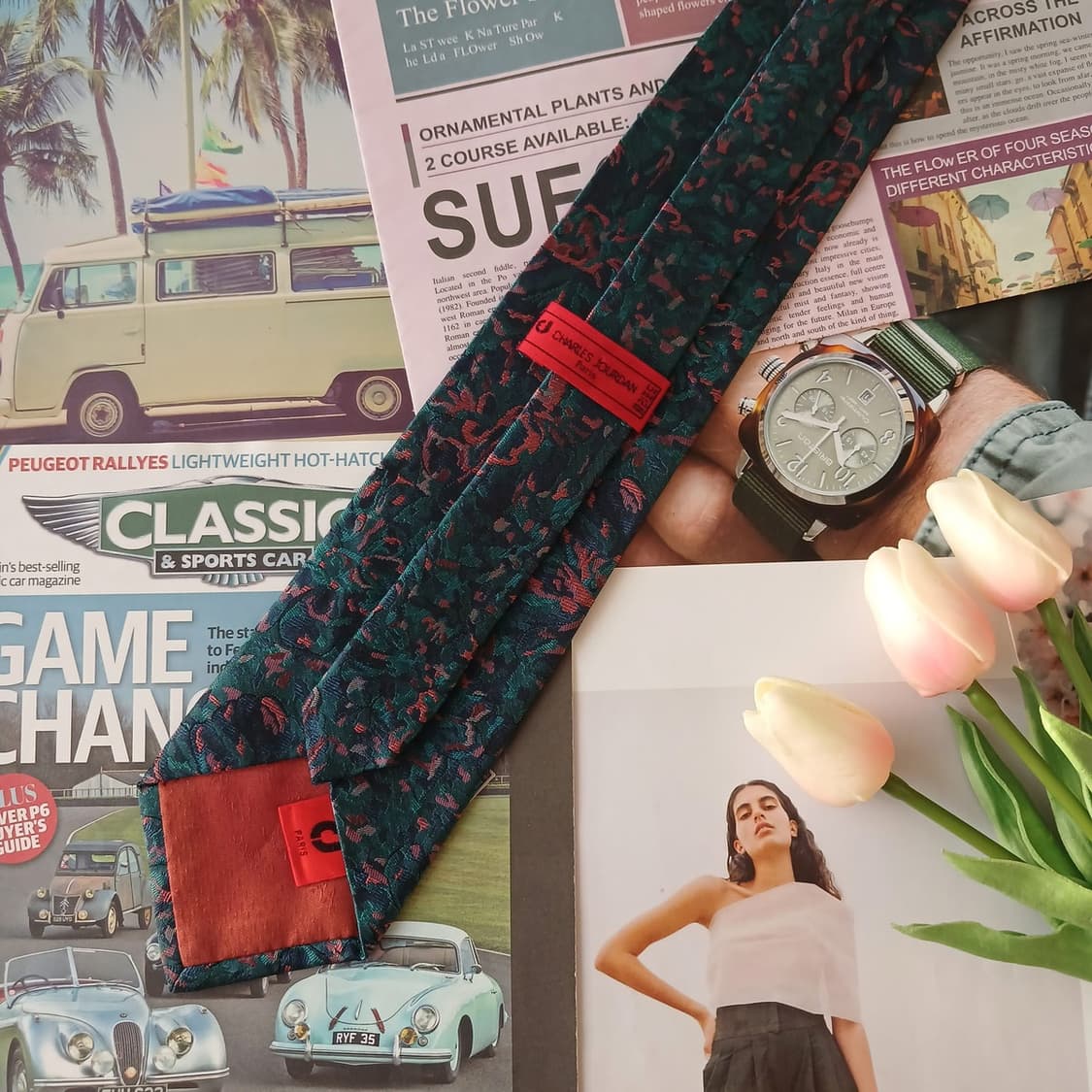 샤를주르당 실크 플로럴 자카드 넥타이 8.7cm A+등급 A19119
 상품이미지4