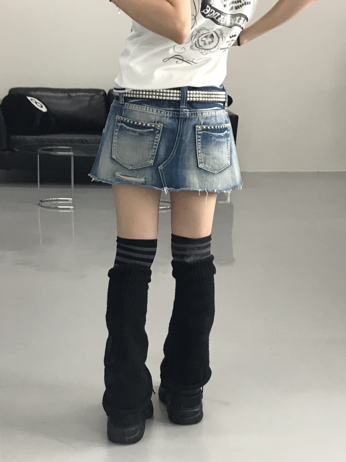 Jpn Studs Denim Mini Skirts 상품이미지3