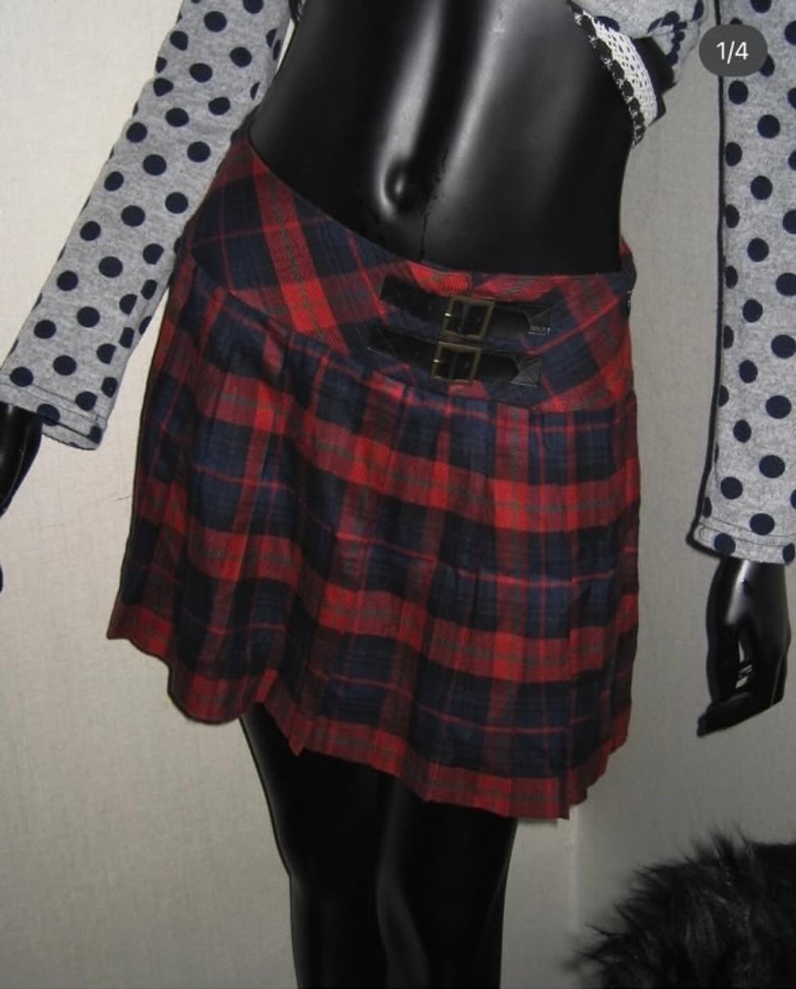 택포) 캐캐체 아무깔 레드 빈티지 체크 스커트 상품이미지1