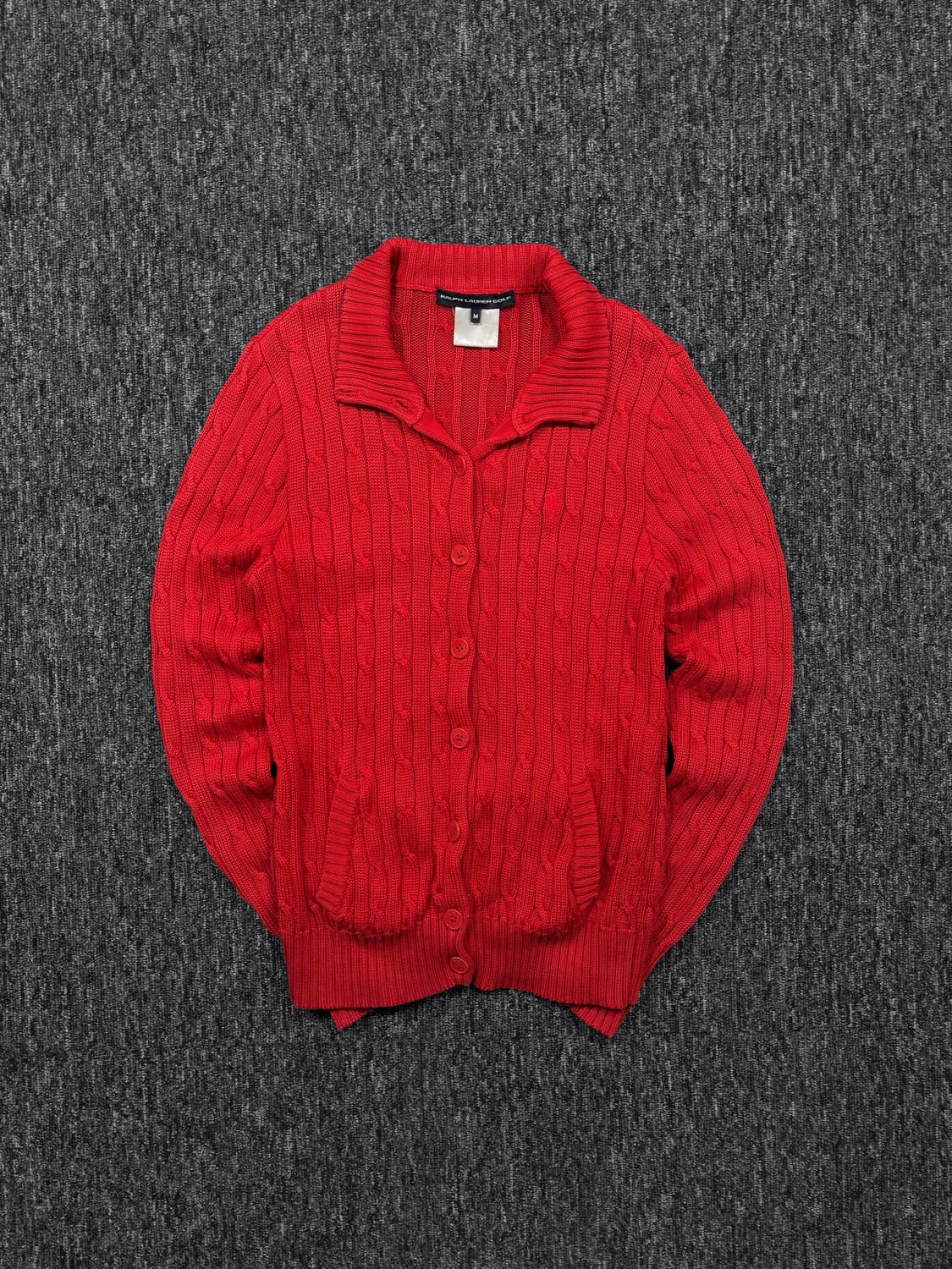 폴로 레드 꽈배기 카라 니트 가디건 상품이미지4