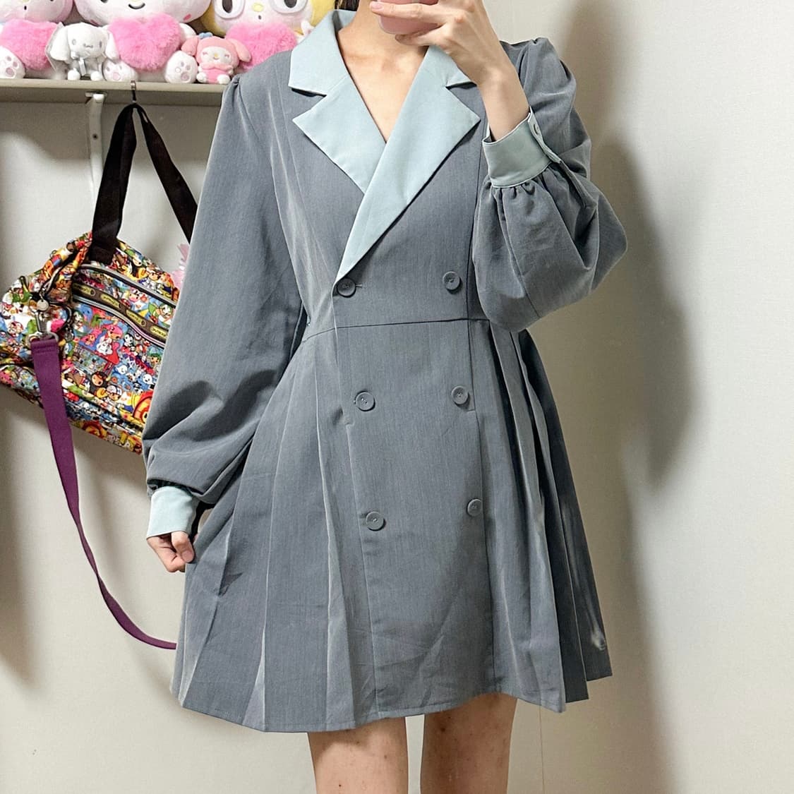 빈티지 그레이 플리츠 교복 원피스 히메갸루 로걀 라떼 아일릿 히메카지 상품이미지1