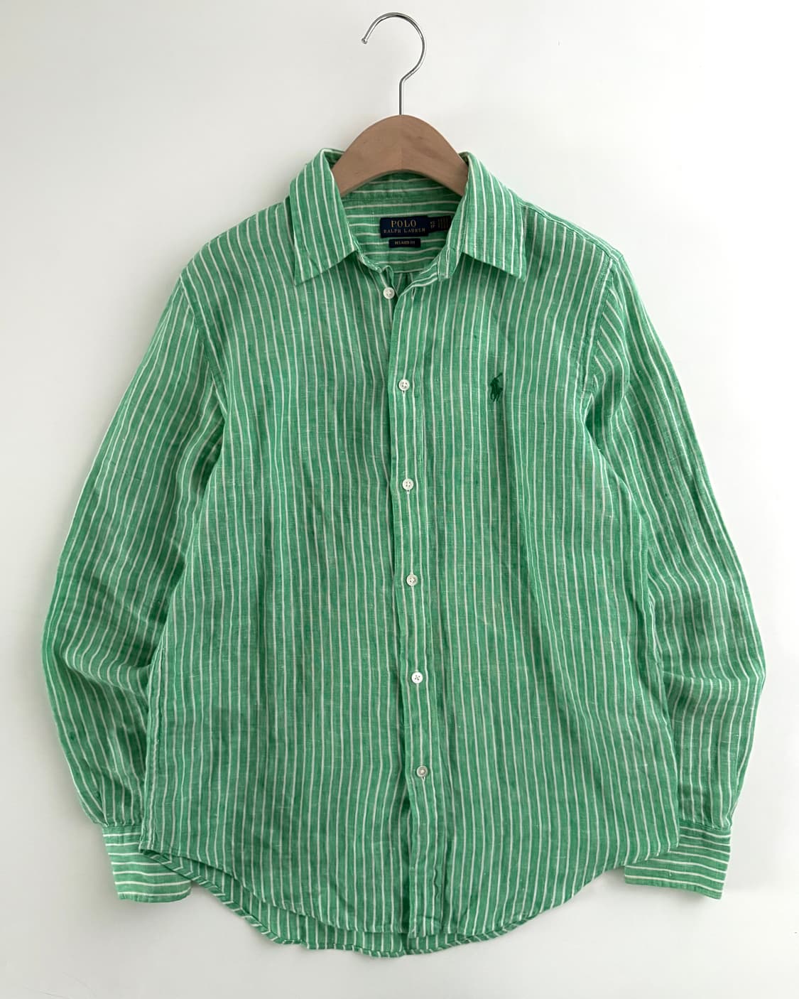 Polo 폴로 랄프로렌 신형 우먼 그린컬러 스트라이프 린넨 셔츠 상품이미지3