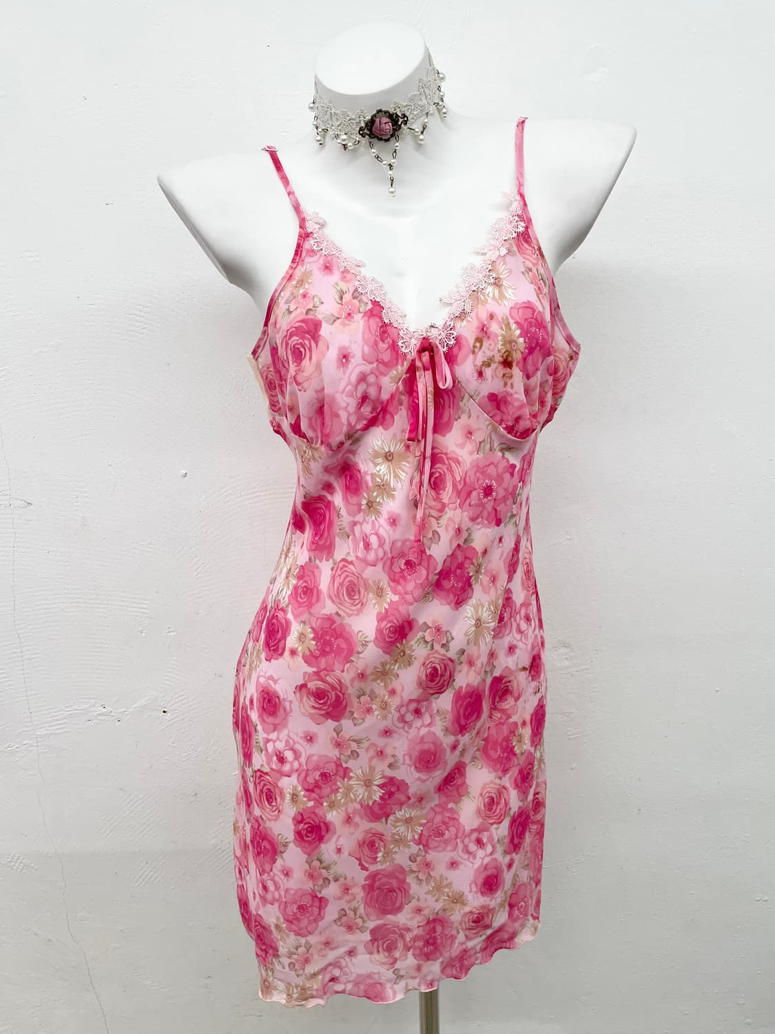 핑크 로즈 레이스 슬립 상품이미지1