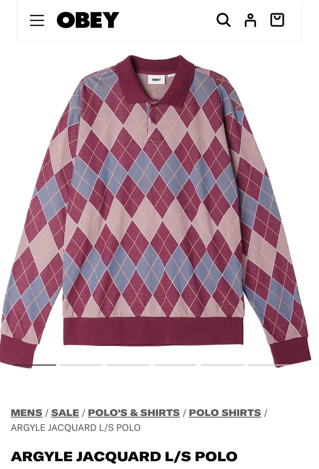 오베이 아가일 자카드 롱슬리브 폴로 티셔츠 퍼플 상품이미지1