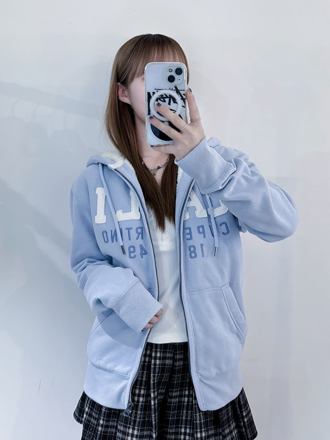 후아유 베이비블루 양털 후드집업 상품이미지2