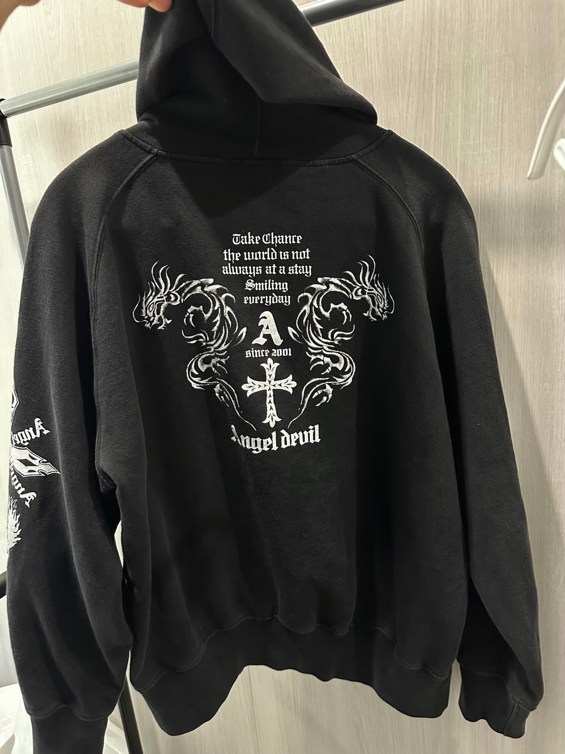 Angel Devil 빈티지 크로스 십자가 후드티 상품이미지1