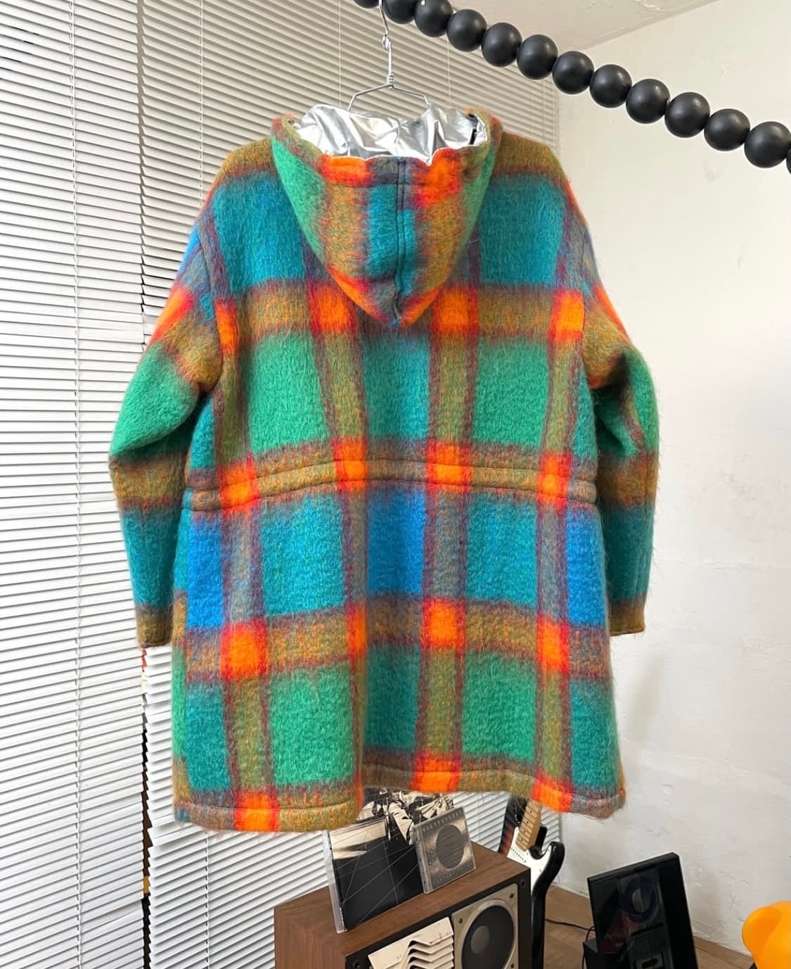 [M] 꾸레쥬 체크 모헤어 울 후드 코트 상품이미지5