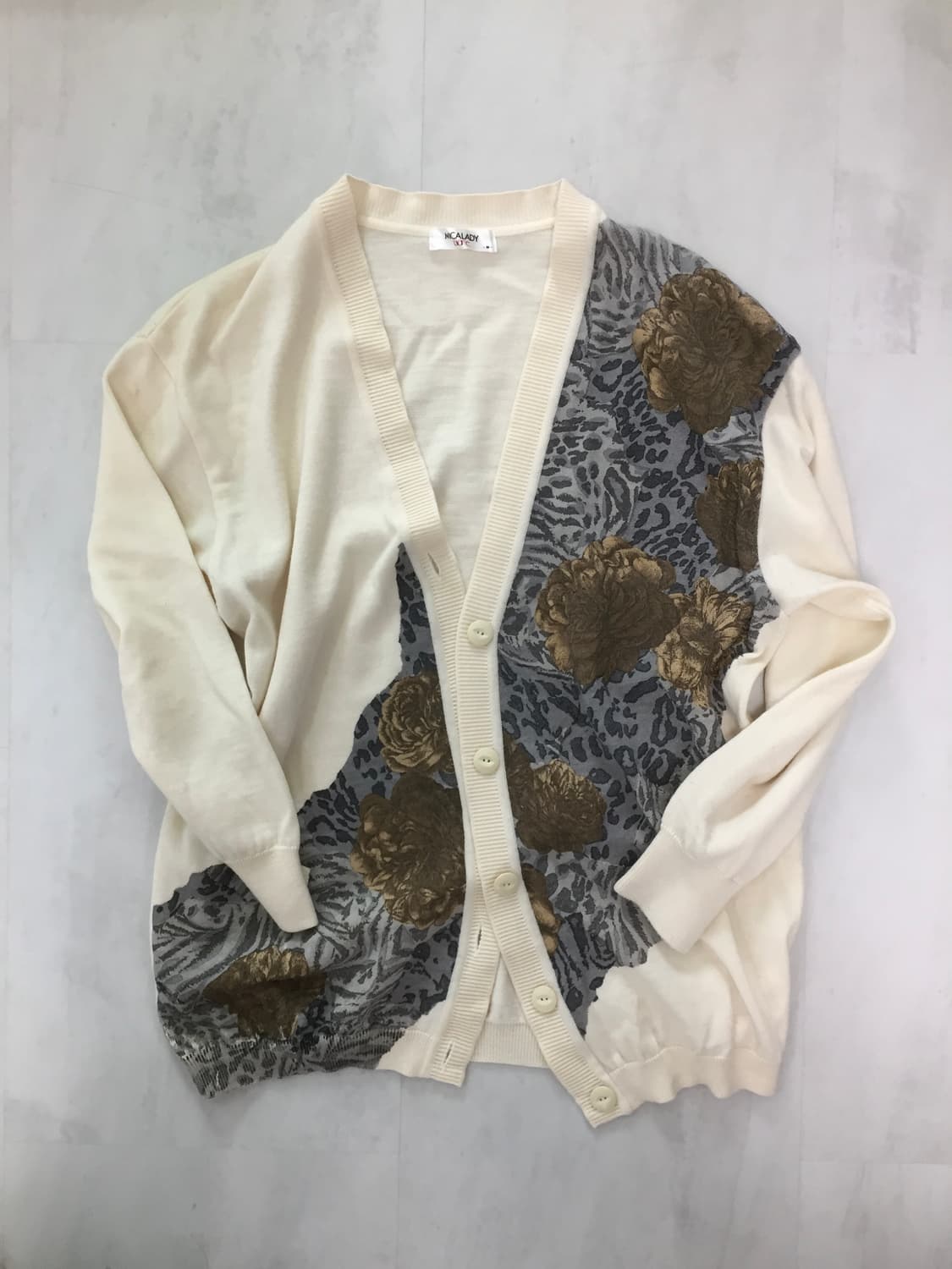오네갸루 빈티지 플라워 호피 패턴 믹스 가디건 상품이미지1